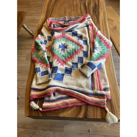 Lauren Ralph Lauren Knit Cardigan Sweater Shawl Wool Western Aztec Size S/M - Picture 2 of 10